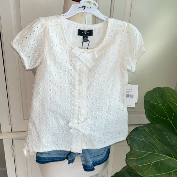 NEW 7 for all Mankind Toddler Set: Eyelet Top w/ Jean Shorts Size 4T - Picture 2 of 8
